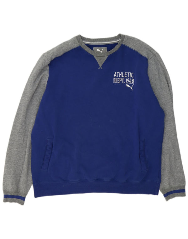 Puma Herre Grafisk Sweatshirt Jumper 2XL Blå Colourblock Bomuld