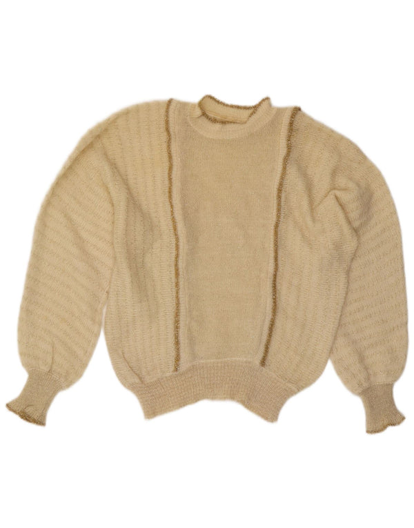 Vintage Dame Turtle Neck Jumper Sweater UK 14 Large Off White Flecked