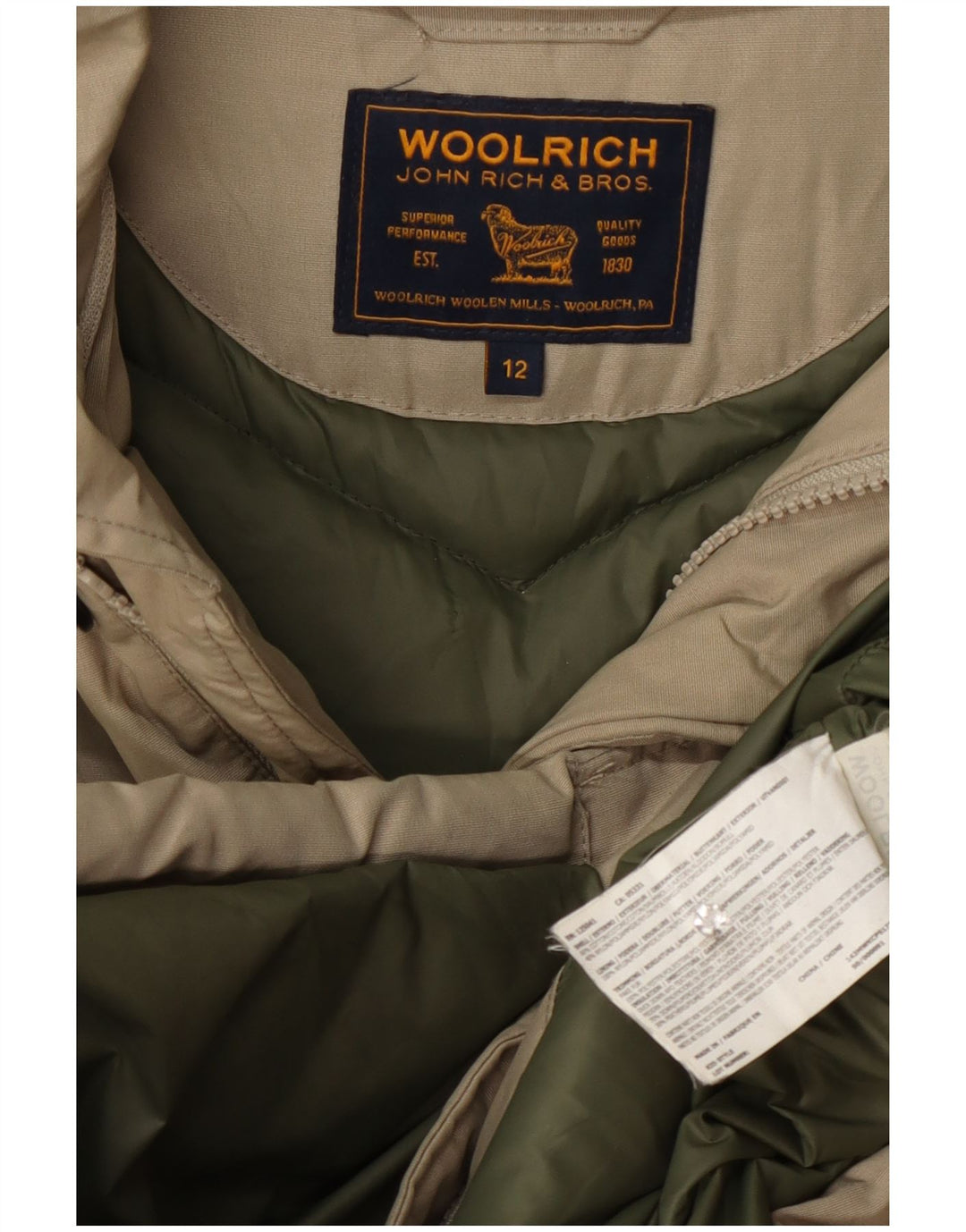 Woolrich hættejakke til drenge 11-12 år beige bomuld