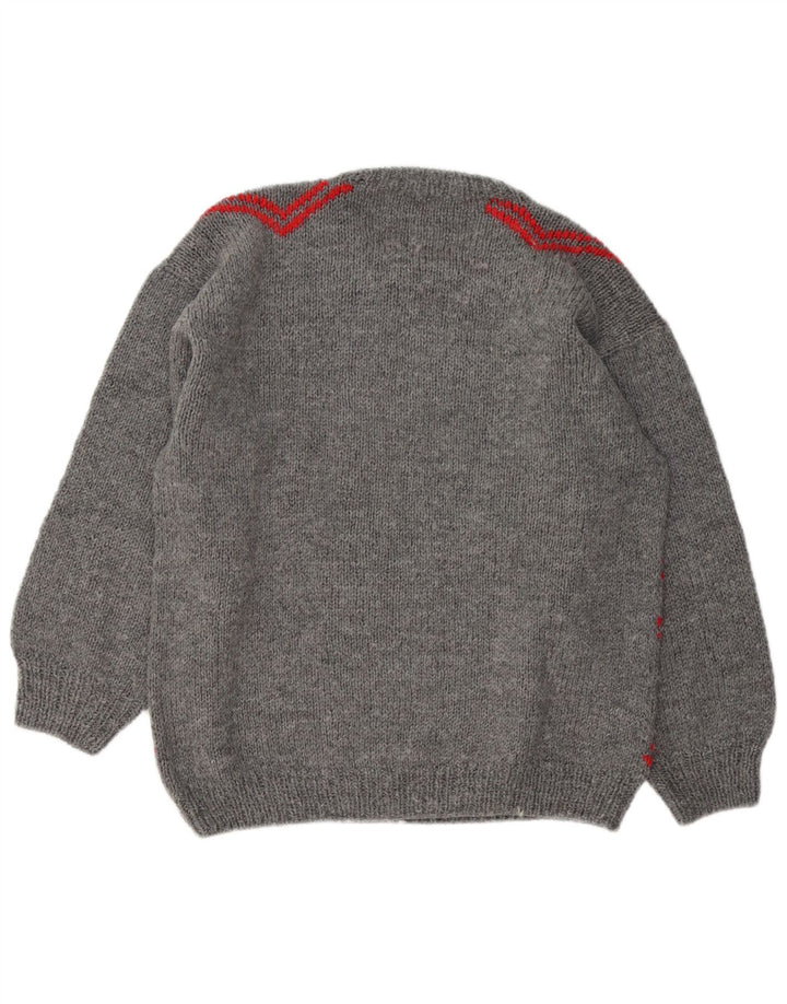 Vintage herre rund hals sweater stor grå geometrisk