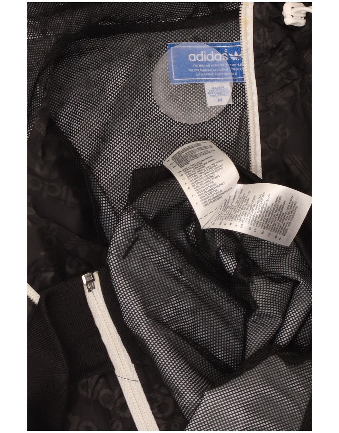 ADIDAS Grafisk regnjakke med hætte til mænd UK 38 Medium Sort Polyamid