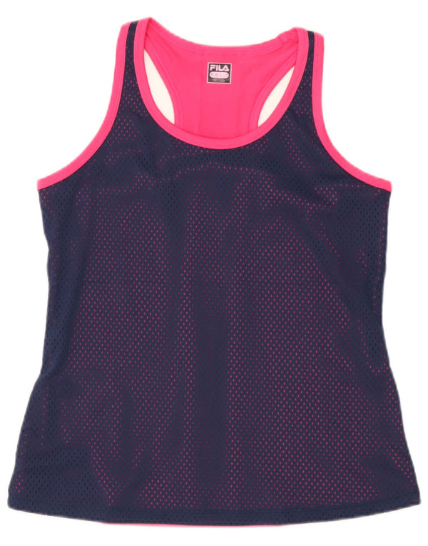 Fila Kvinders Grafisk Vest Top UK 12 Medium Navy Blue Colourblock Polyester