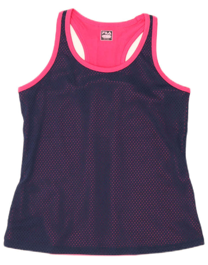 Fila Kvinders Grafisk Vest Top UK 12 Medium Navy Blue Colourblock Polyester