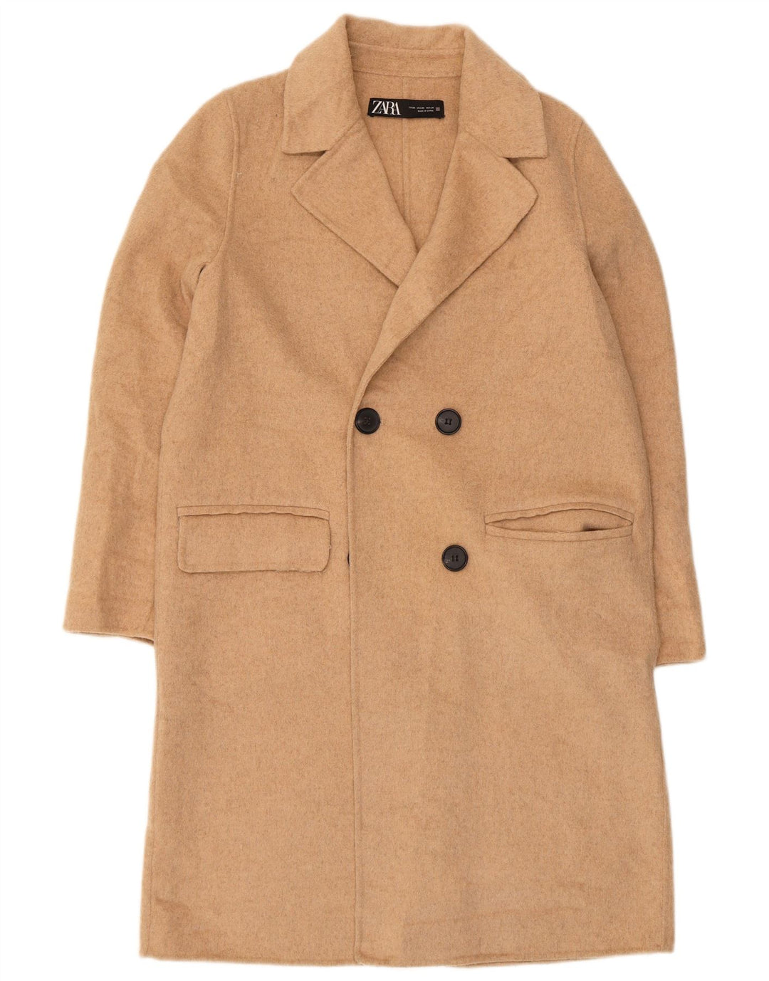 Zara Dame Oversized Overfrakke UK 6 XS Beige Uld