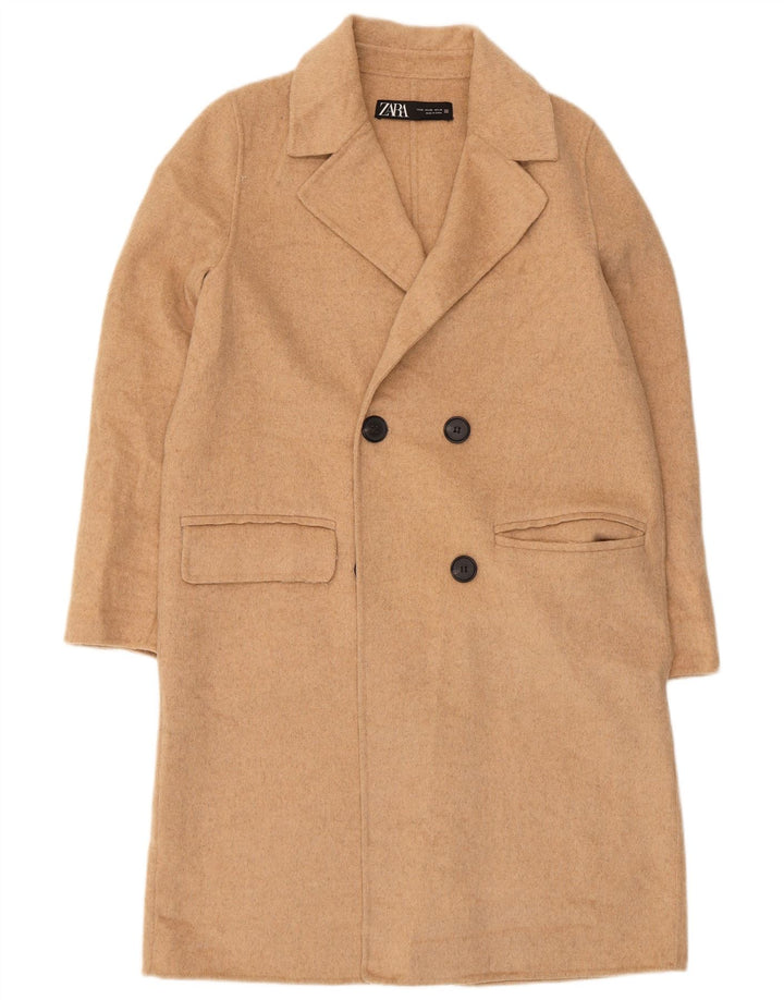 Zara Dame Oversized Overfrakke UK 6 XS Beige Uld