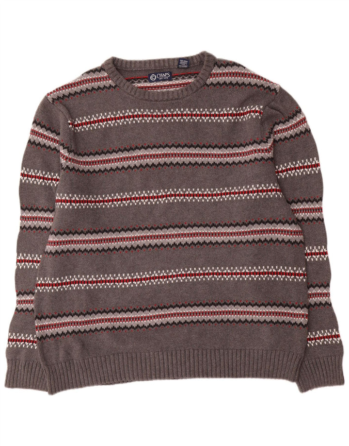 Chaps Herre rund hals sweater XL grå stribet bomuld