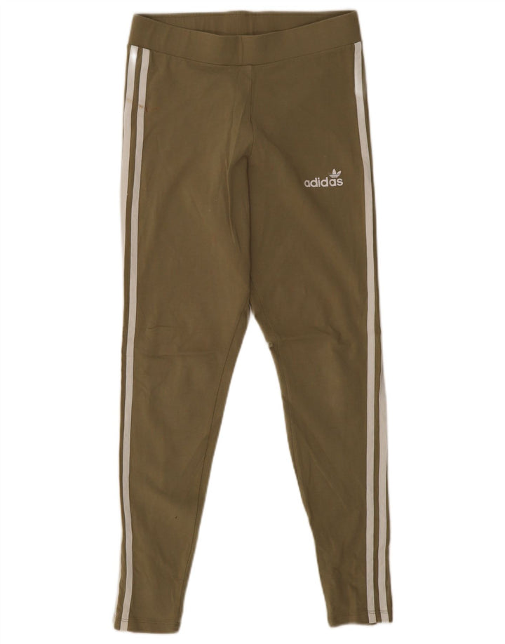 Adidas Dame Leggings UK 12 Medium Khaki Bomuld