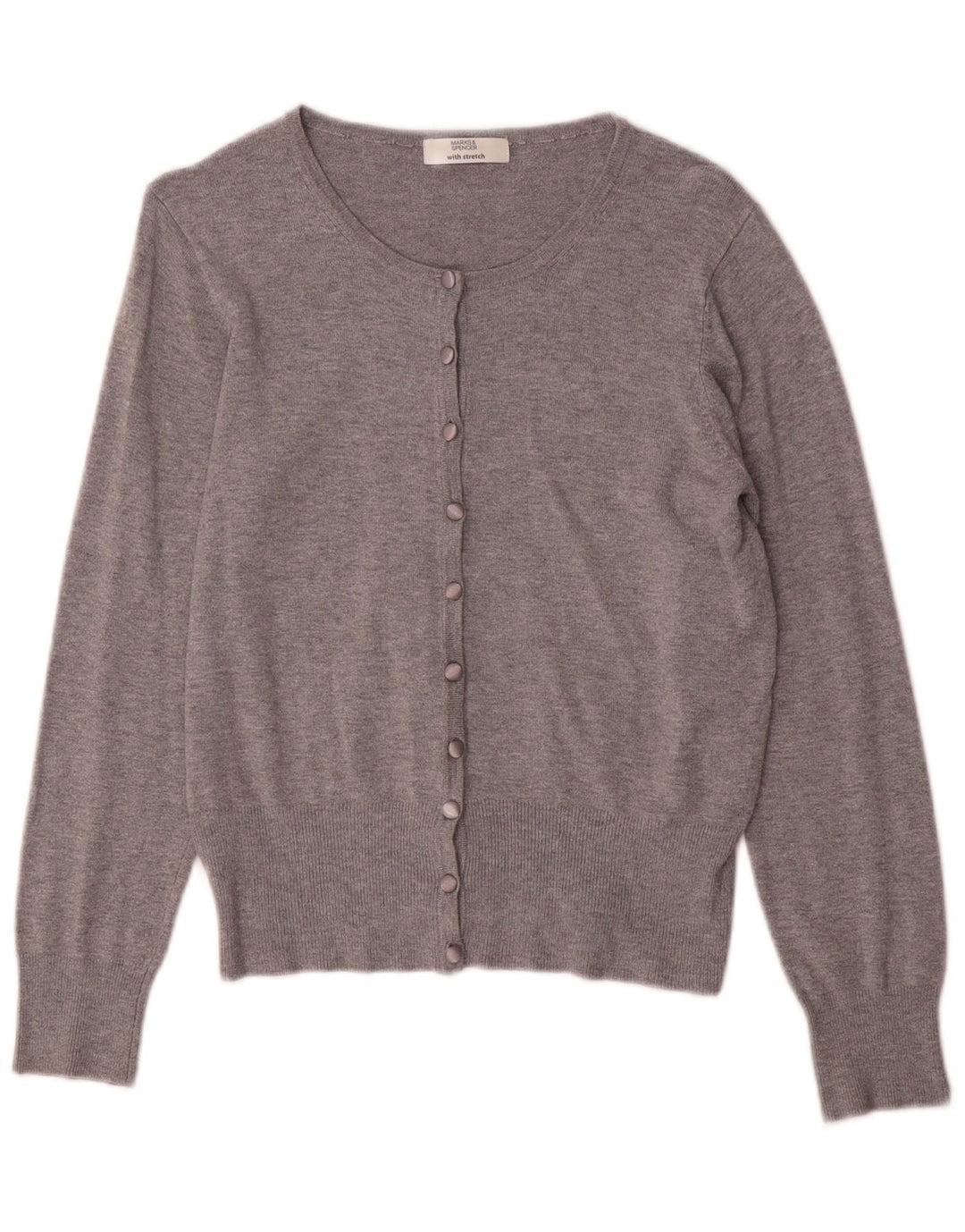 Marks & Spencer Dame Stretch Cardigan Sweater UK 10 Small Grey Flecked