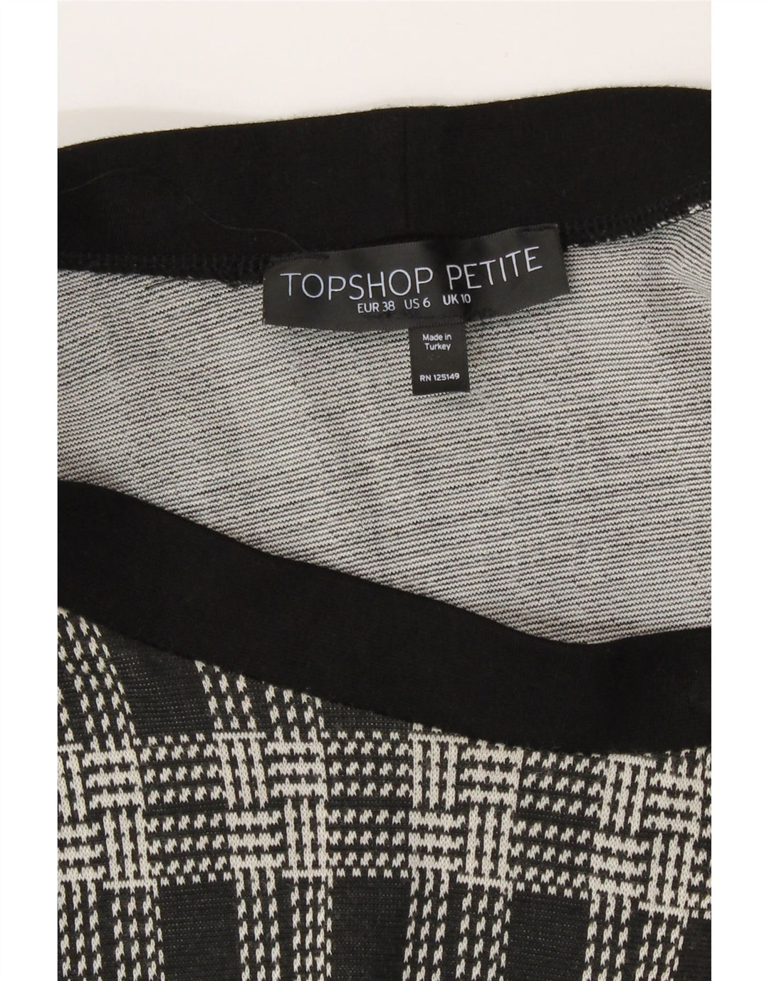 Topshop Dame Mini-nederdel UK 10 Small W26 Black Check Viscose