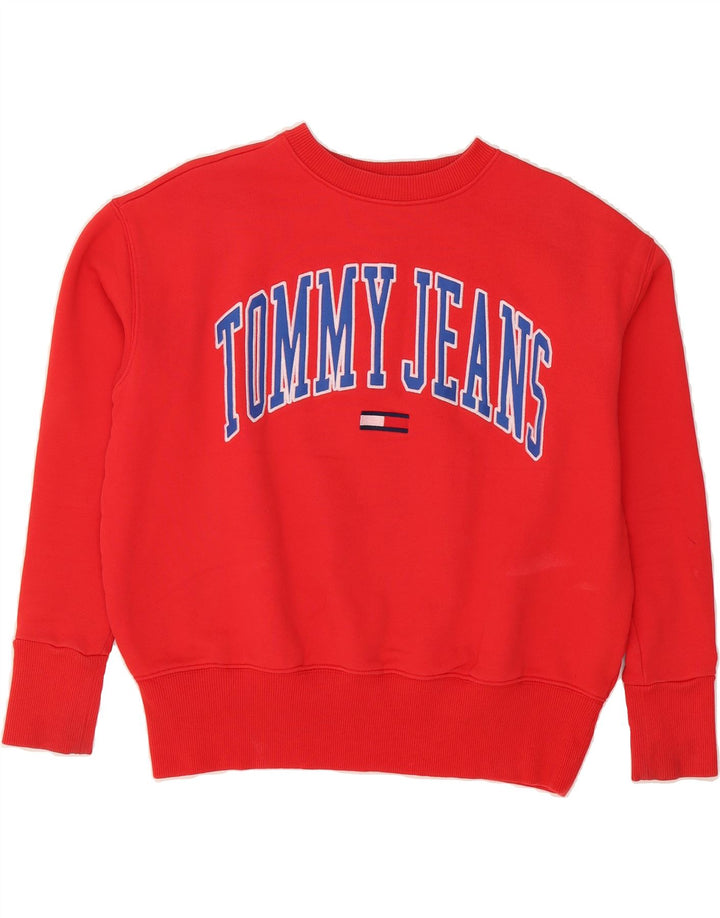 TOMMY HILFIGER Womens Graphic Oversized Sweatshirt Jumper UK 6 XS Red Vintage Tommy Hilfiger and Second-Hand Tommy Hilfiger from Messina Hembry 