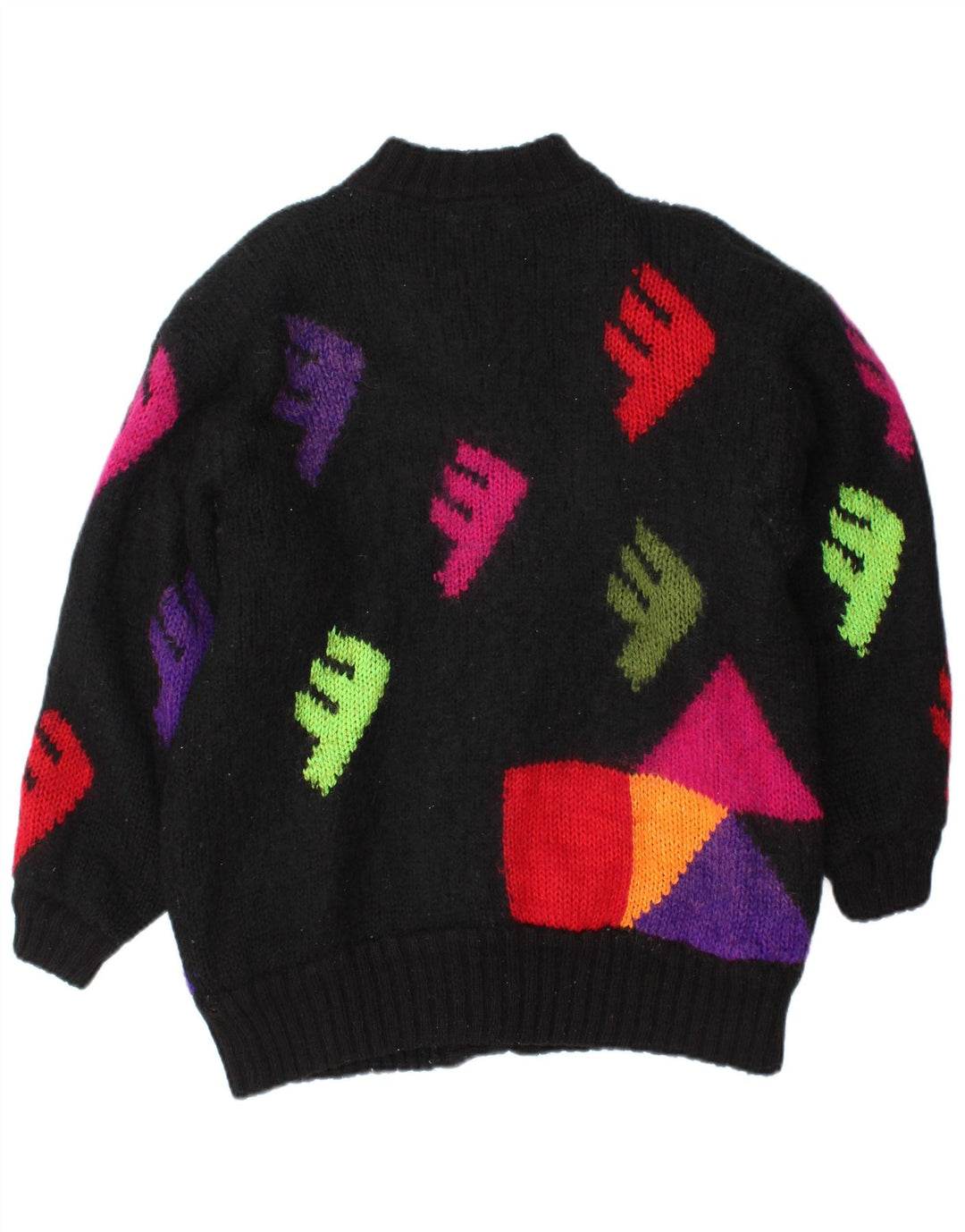 Vintage Kvinde grafisk cardigan sweater One Size Sort Geometrisk