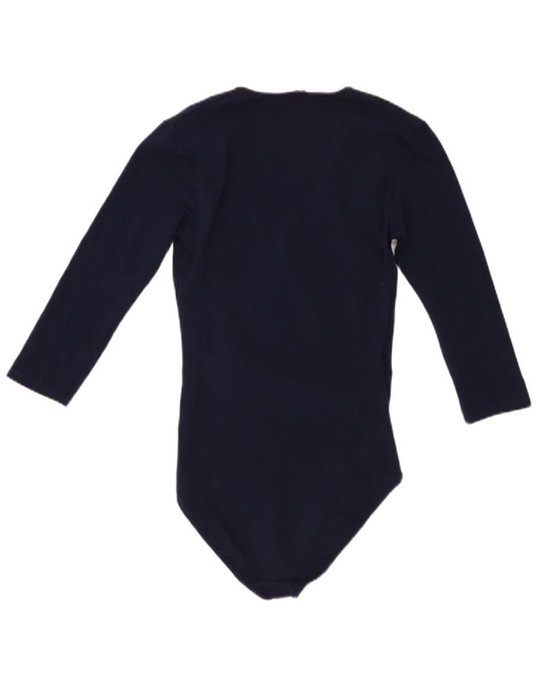 Zara Womens 3/4-ærmet bodysuit UK 8 Small Navy Blue Cotton