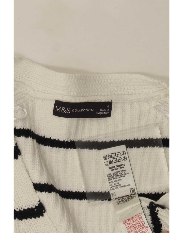 Marks & Spencer Dame V-hals sweater UK 14 Mellem hvid stribet