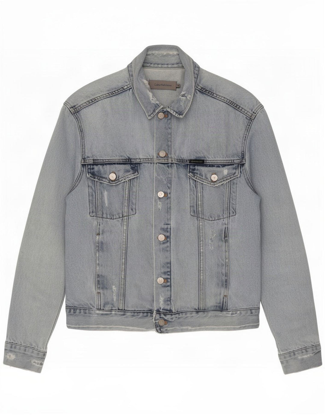 Calvin Klein Jeans Herre Distressed Denim Jacket UK 38 Medium Blue Cotton