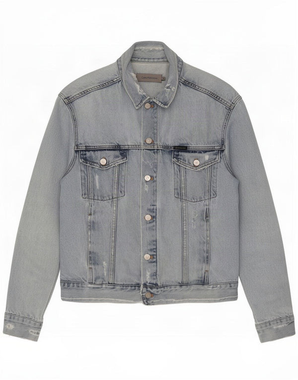 Calvin Klein Jeans Herre Distressed Denim Jacket UK 38 Medium Blue Cotton