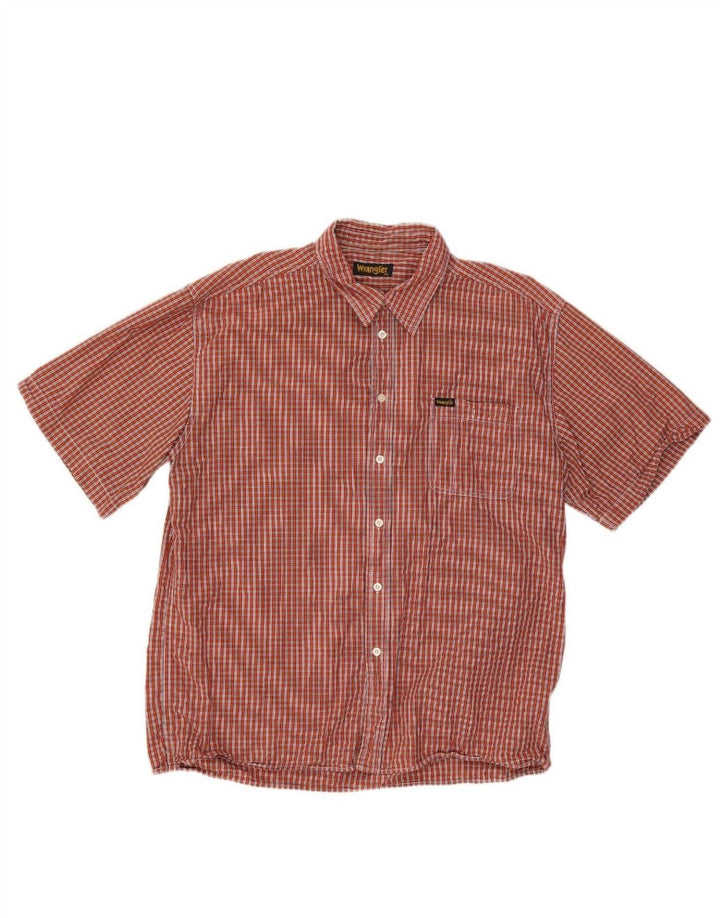 WRANGLER Mens Short Sleeve Shirt 2XL Red Check Cotton
