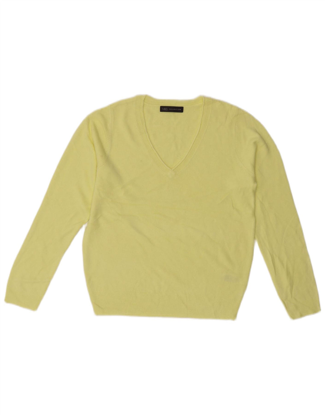 MARKS & SPENCER Dame V-hals sweater UK 10 Lille gul akryl