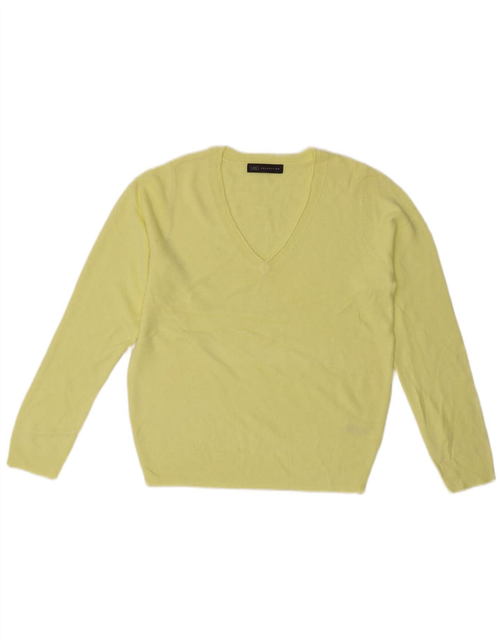 MARKS & SPENCER Dame V-hals sweater UK 10 Lille gul akryl