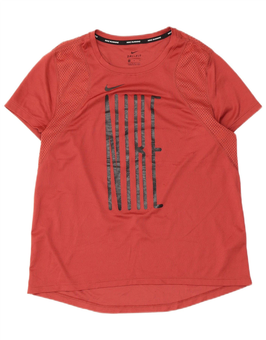 Nike Dame Dri Fit Running Grafisk T-Shirt Top UK 12 Medium Rød Polyester