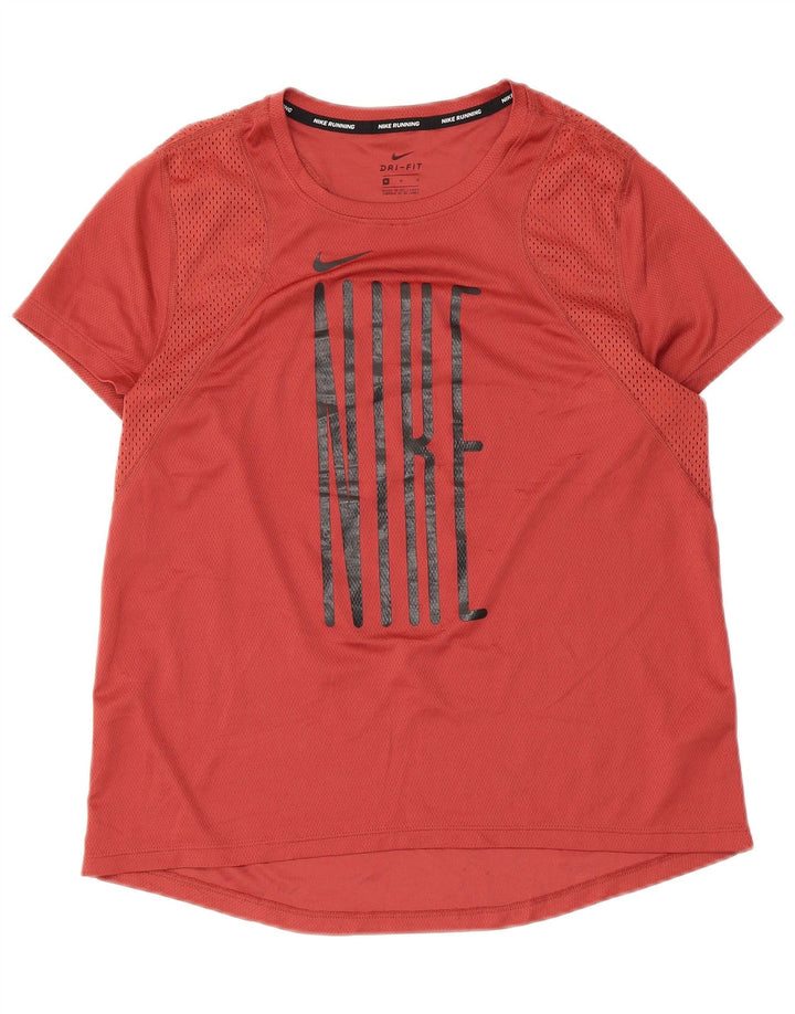 Nike Dame Dri Fit Running Grafisk T-Shirt Top UK 12 Medium Rød Polyester
