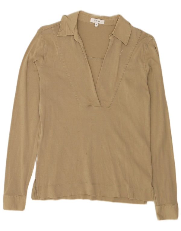 Reiss langærmet poloshirt til kvinder UK 14 Medium Beige Bomuld
