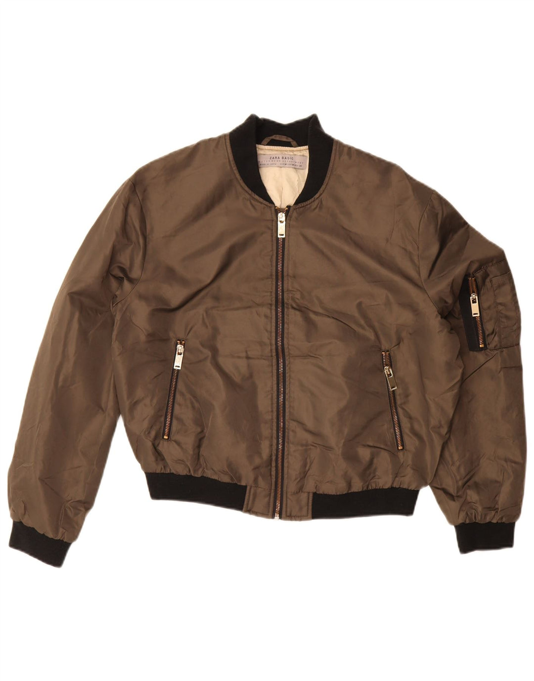 ZARA Womens Crop Oversized Bomber Jacket UK 14 Medium Brown