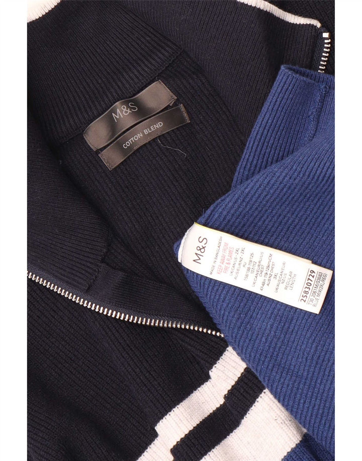 Marks & Spencer Herre Zip Neck Jumper Sweater 2XL Blå Stribet Polyester