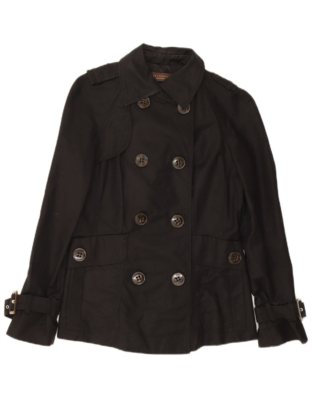 Zara Trench Coat til kvinder UK 10 Lille sort bomuld
