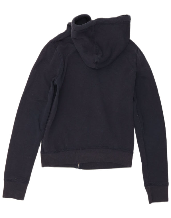 Hollister Womens Graphic Zip Hoodie Sweater UK 10 Small Navy Blue Cotton