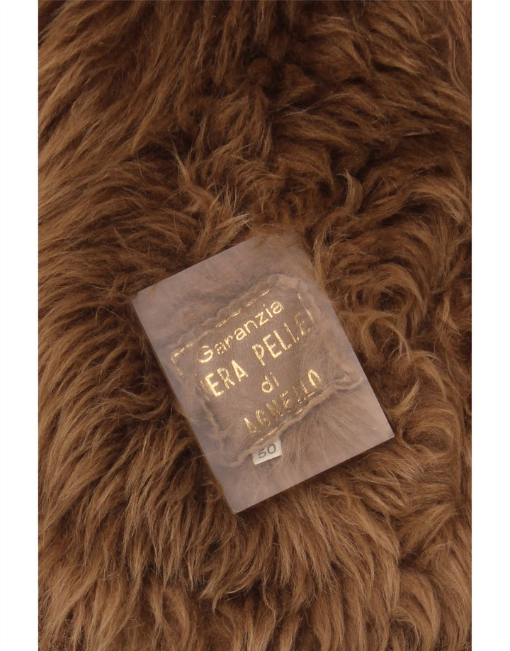 Vintage herre dobbeltradet shearling jakke IT 50 stort brunt læder