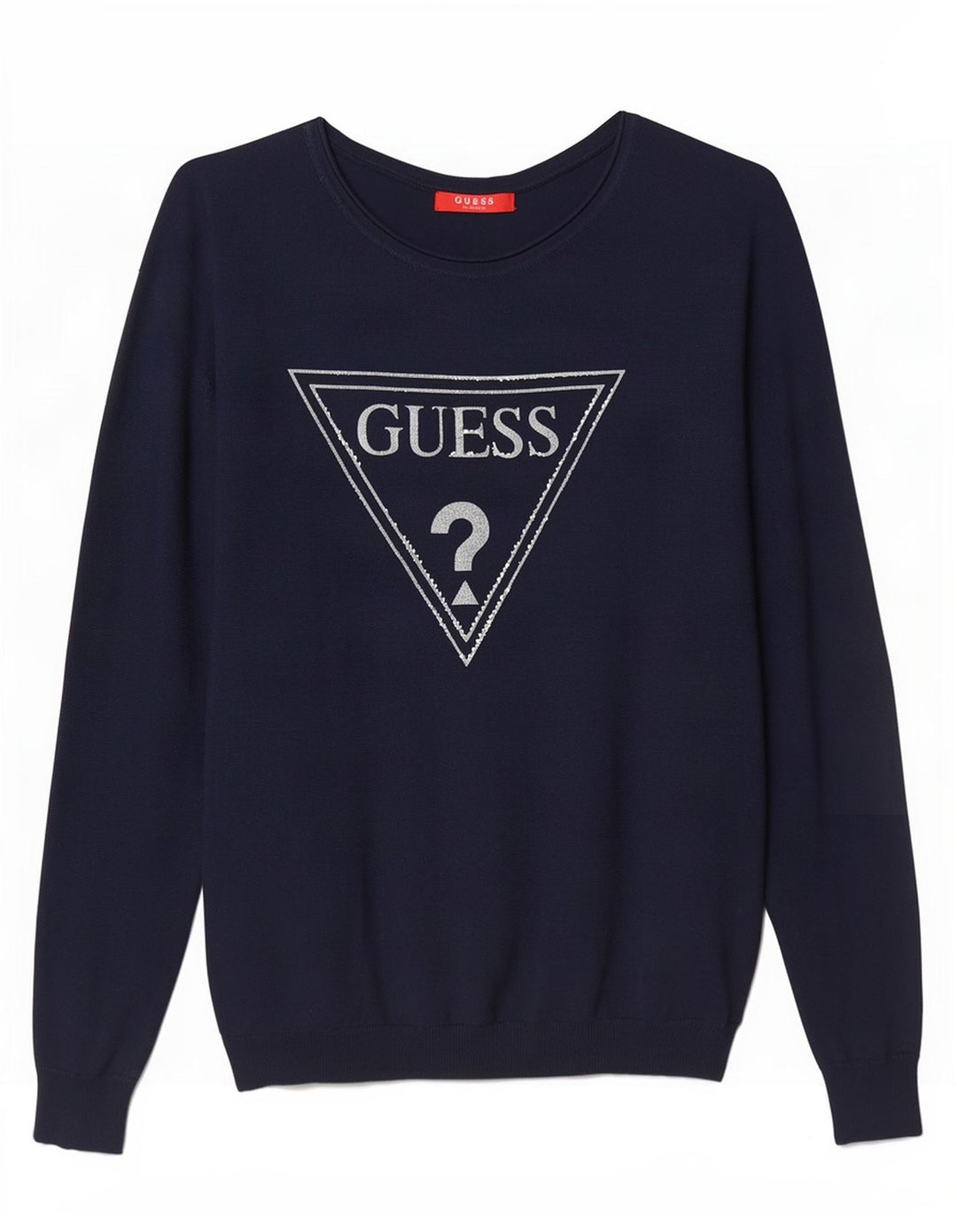 Guess Dame Grafisk Boat Neck Jumper Sweater UK 14 Medium Navy Blue