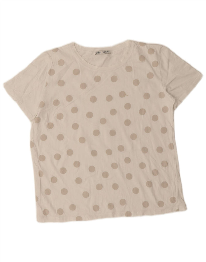 Zara T-Shirt Top UK 14 Medium White Polka Dot