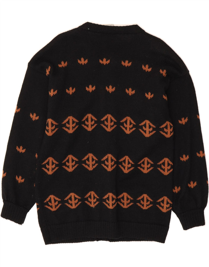VINTAGE Womens Abstract Pattern Cardigan Sweater UK 14 Large Black Vintage Vintage and Second-Hand Vintage from Messina Hembry 
