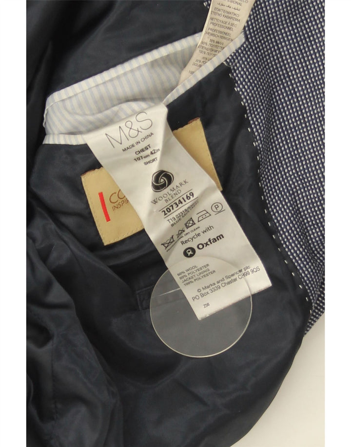 Marks & Spencer Herre Short Blazer Jacket UK 42 Large Navy Blue Spotted
