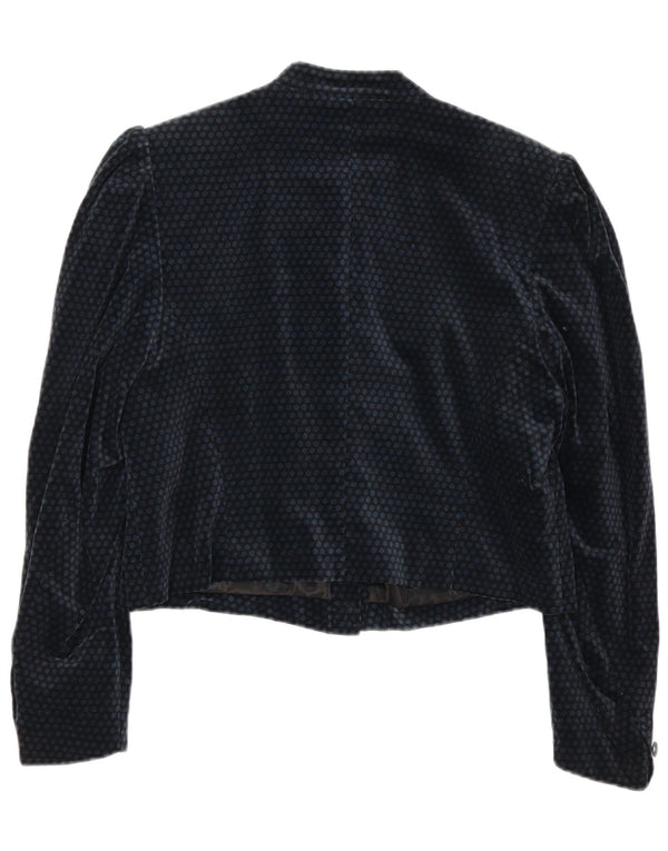 Cacharel Dame Crop 6 Button Blazer Jacket US 10 Large Navy Blue Polka Dot