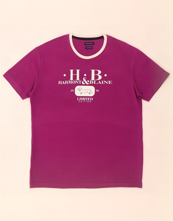 Harmont & Blaine Herre Narrow Fit Grafisk T-Shirt Top XL Lilla Bomuld