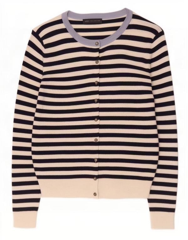 Marks & Spencer Dame Cardigan Sweater UK 16 Stor blå stribet viskose
