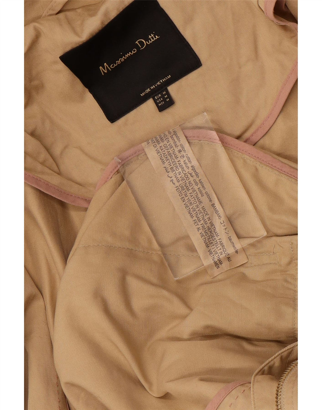MASSIMO DUTTI Dame Hooded Parka Jacket UK 14 Medium Beige Bomuld