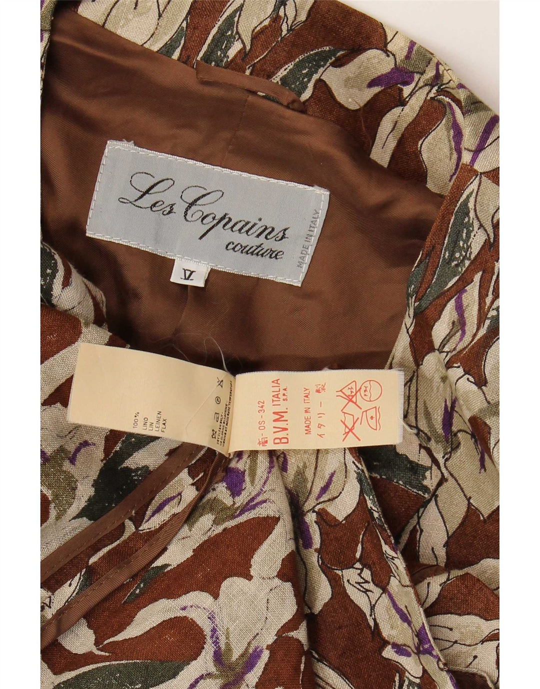 Les Copains Dame Kortærmet Blazer Jacket UK 16 Large Brown Floral
