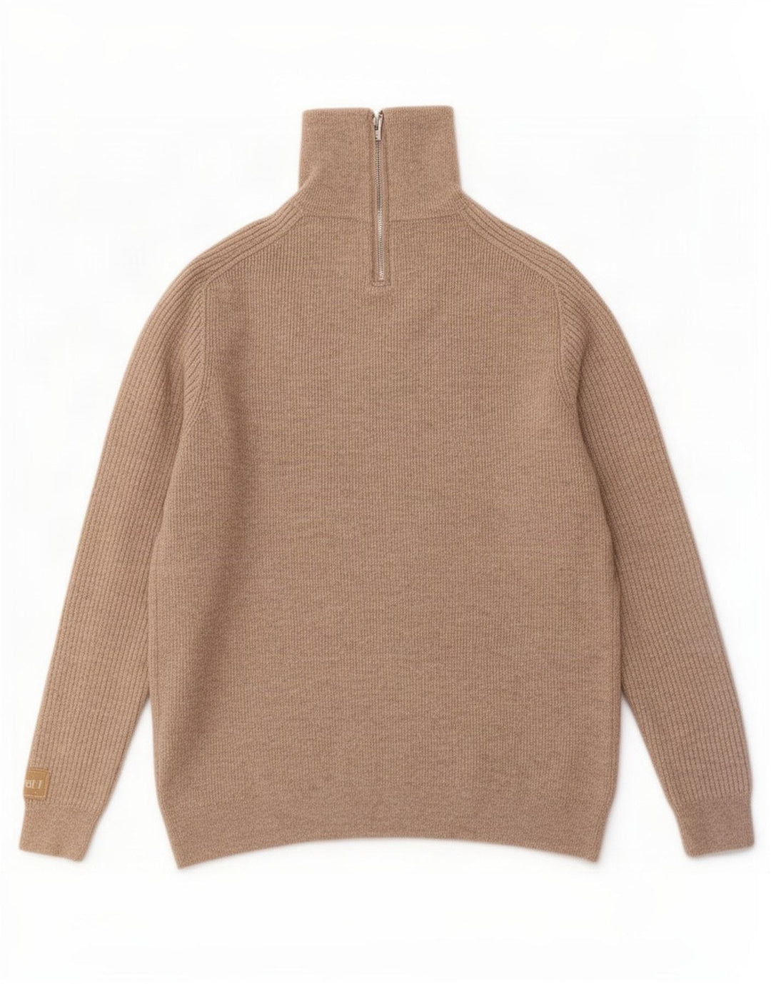Massimo Dutti Herre Zip Neck Jumper Sweater Stor Beige Uld