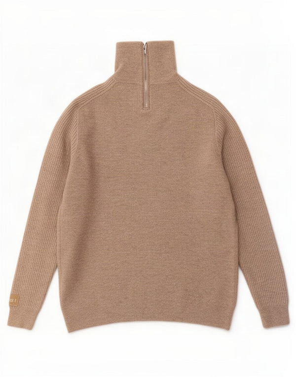 Massimo Dutti Herre Zip Neck Jumper Sweater Stor Beige Uld