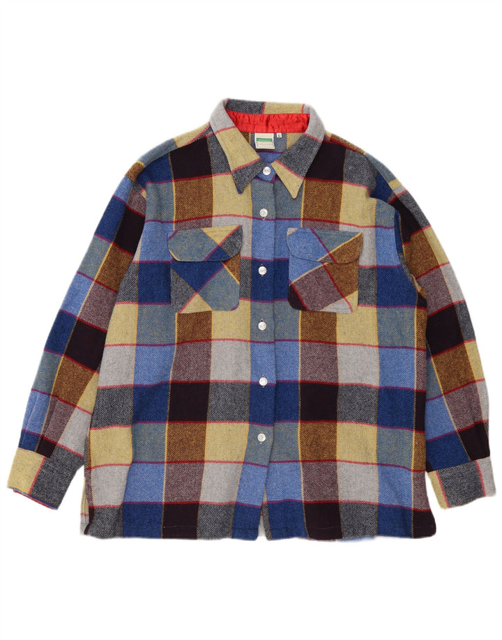 Benetton Dame Overshirt Loose Fit Skjorte IT 46 Stor Flerfarvet Ternet