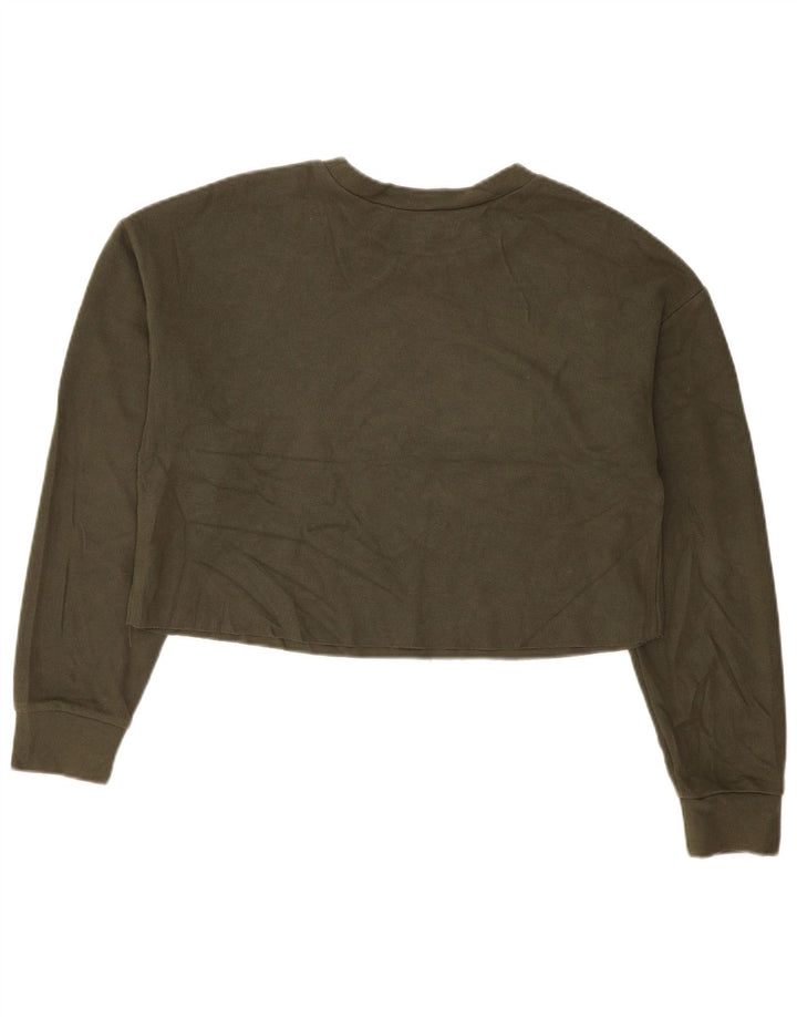Zara Womens Crop Oversized Top Langærmet UK 14 Medium Khaki Bomuld