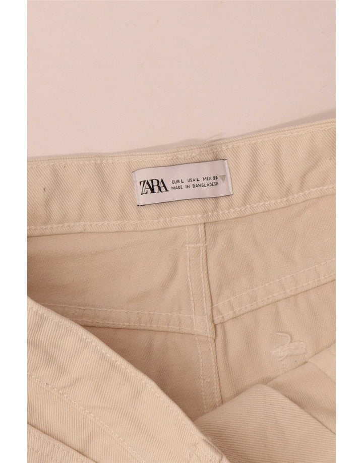 Zara Dame Mini Denim Nederdel Stor W30 Beige Bomuld