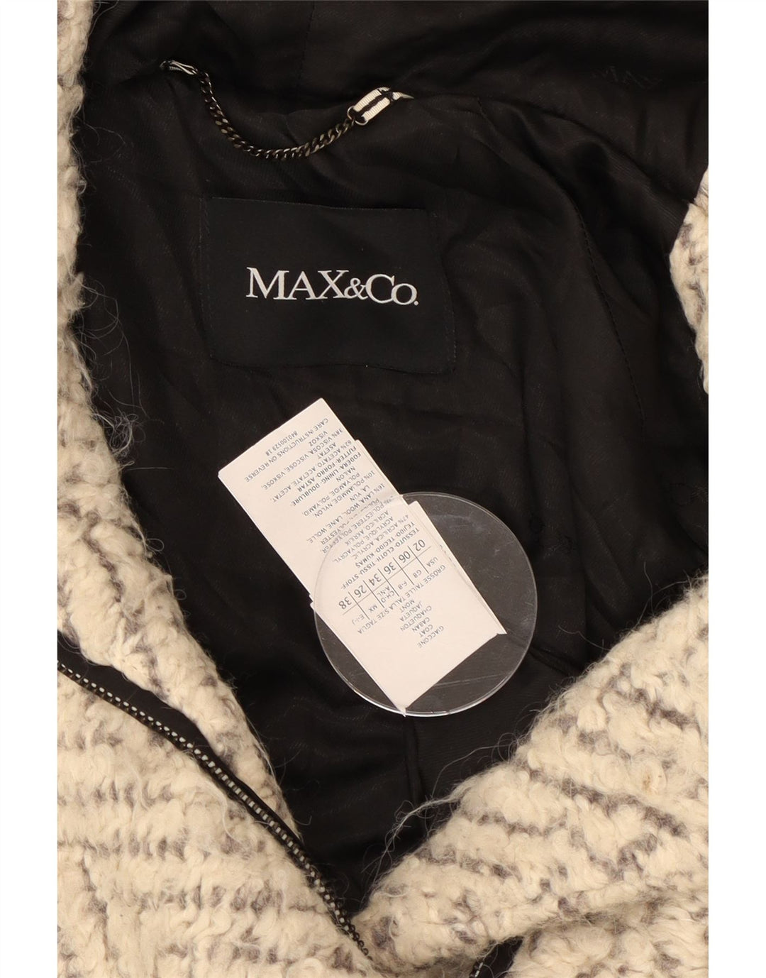 Max & Co. Oversized overfrakke med hætte til kvinder UK 6 XS Off White Chevron