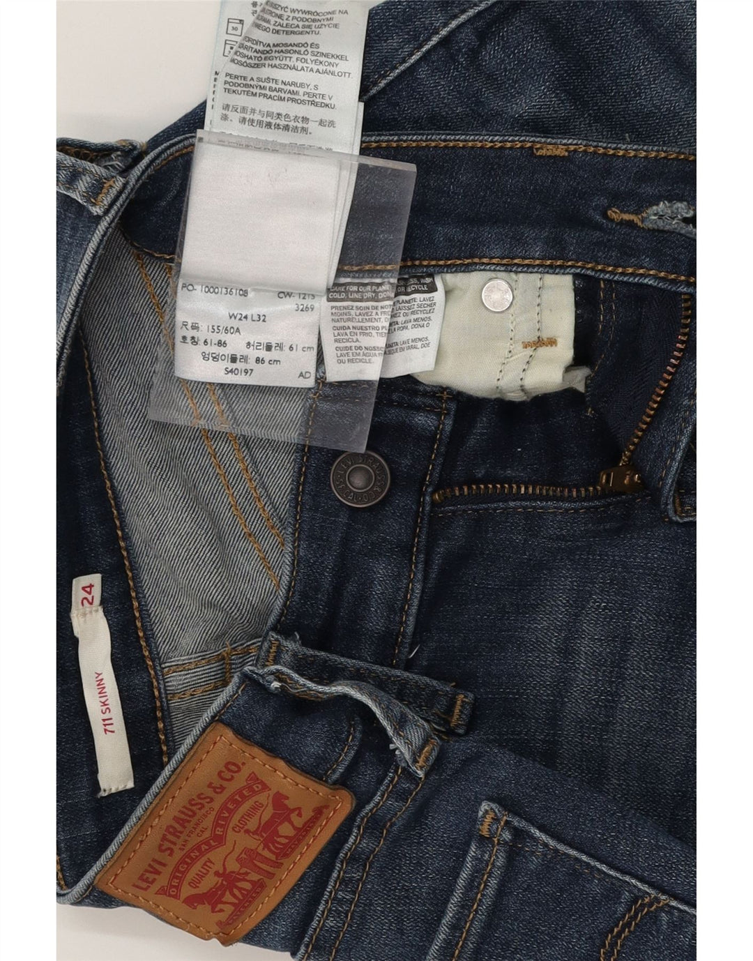 LEVI'S Womens 711 Skinny Jeans W24 L32 Blue Cotton Vintage Levi's and Second-Hand Levi's from Messina Hembry 