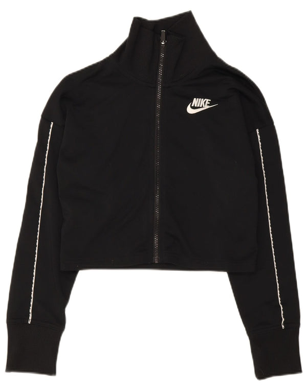 Nike Girls Graphic Crop Tracksuit Top Jacket 12-13 Years Large Black