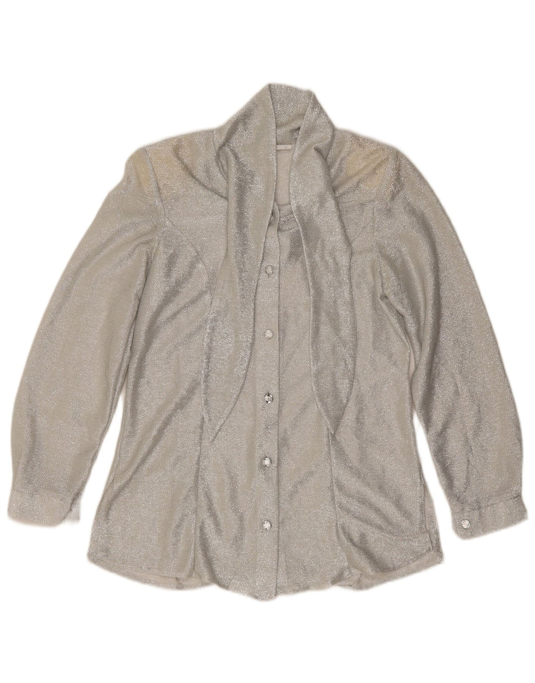 Vintage Dame Front Tie Shirt Bluse UK 12 Medium Sølv Flecked