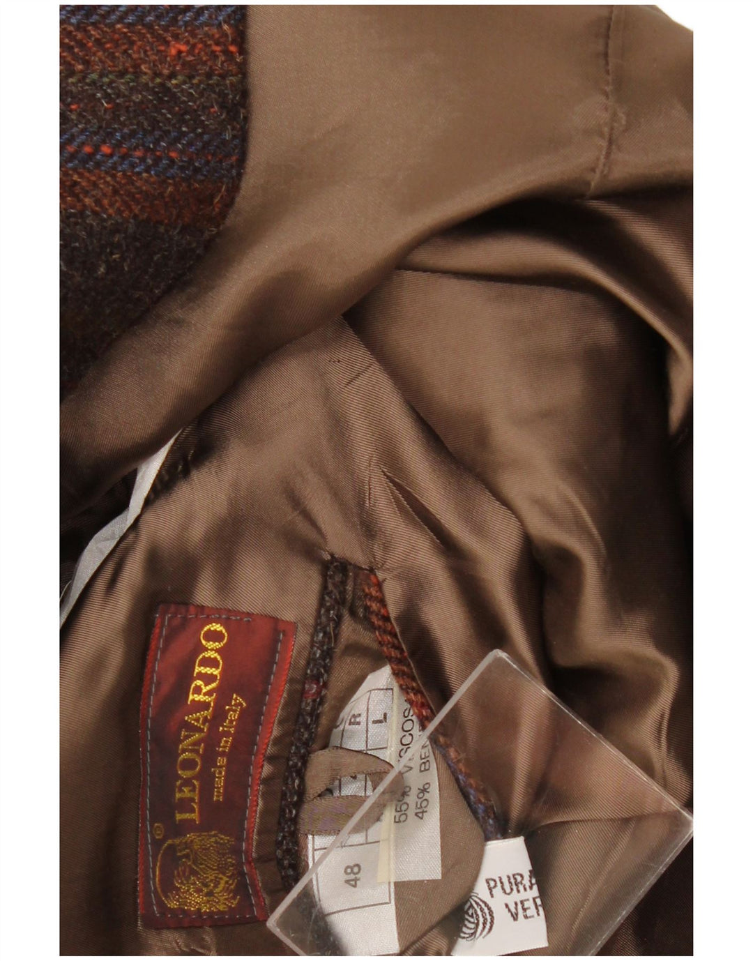 Leonardo Herre 2-knaps blazerjakke IT 48 Medium brun ternet uld