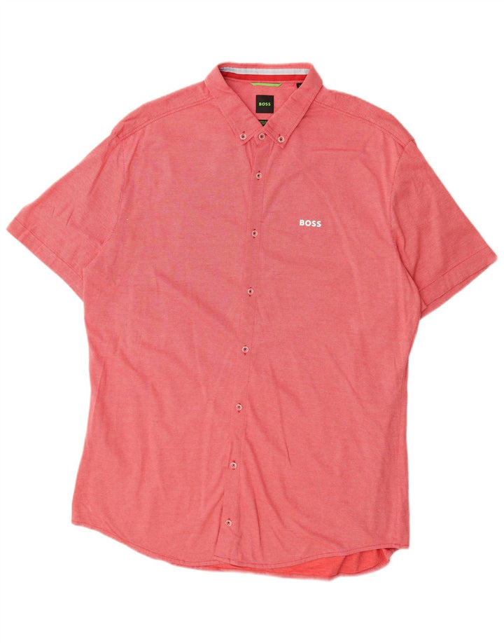 Hugo Boss Herre Stretch Kortærmet Regular Fit Shirt XL Rød Bomuld